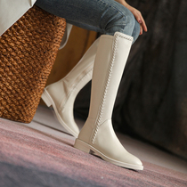 Knights boots autumn and winter 2021 new leather knee boots children high boots flat bottom small man long boots