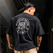 Muscle Beliefs Fitness Sport Short Sleeve Mens Tiger Head American 100 Hitch Easy to Loose Iron Training Half Sleeve T Shirt