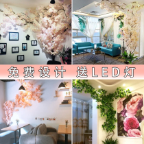 Simulation of cherry tree indoor living room water pipe ceiling Wall green leaf fake flower Net red wedding set rattan decoration