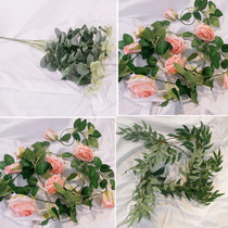 ins Wind balloon chain leaf decoration birthday layout simulation eucalyptus leaf rose head background wall decoration