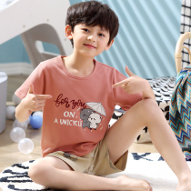 Middle and Large Kids Summer Baby Korean Style Pajamas Boys Cotton Short Sleeve Shorts Children Home Clothing Loose Two Piece Set