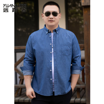 Spring and Autumn Fat Cotton Long Sleeve Shirt Fat Plus Size Mens Denim Shirt Fat Man Extra Large Loose Inch Clothes