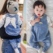 Baby Denim Back Strap Pants 1 Spring Autumn Clothing 3 Baby Angel Wings Pure Cotton Swarm Pants 6 Newborn 9 Open Gear Pants