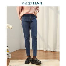 First series of Zihan winter womens pencil pants high waist jeans small feet tight pants Slim Plus velvet trousers tide