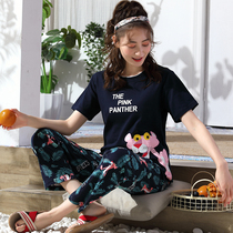Spring and autumn fat plus size pajamas women half sleeve cotton fashion thin size 200 Jin fat MMM home clothing set