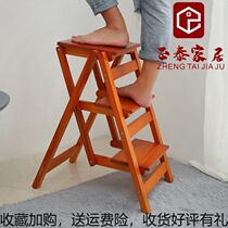 High quality solid wood ladder multifunction folding ladder Province space home Thickening Ladder Indoor Den height Two-step three-step ladder