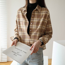 Spring Autumn New Plaid Shirt Woman Retro Port Style Long Sleeve Blouse Blouse and Female Tide Niche Design Feel Lining