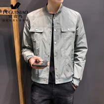  Rich bird spring and autumn new mens casual jacket Korean version of the trend slim-fitting handsome baseball collar tooling jacket mens clothing