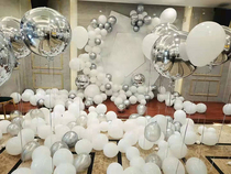 INS White Pole Minimalist Nordic Wind Silver Color Themed Birthday Romantic Courseware White Balloon Chain Decoration Bout