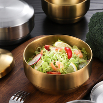 Korean 304 stainless steel double Rice Bowl gold with lid anti-hot household soup bowl kimchi bowl kimchi bowl Korean tableware