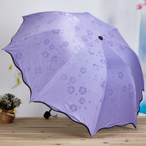 Manufacturer Wholesale Encounter Water Blooming Sunny Umbrella Black Glue Anti-Ultraviolet Beach Umbrella Sun Umbrella Creativity Triple Fold Umbrella