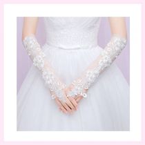 Wedding dress thin gloves fingerless mesh Wedding mid-length accessories Practical gloves White long-sleeved bride  