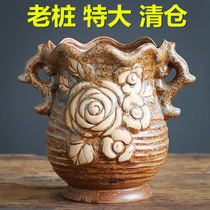 Laozhuang Flower Pot Coarse Pottery And Breathable Ceramic Special Large Caliber Retro High Basin Special Price Clear Cabin Meat Meat Multi-Meat Flower Pot
