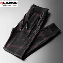 (Clearance) Spring and Autumn Fashion Tide brand lattice pants mens British style leisure thin youth slim sports trousers men