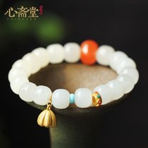 Xin Zhaitang (net Lotus) natural high water head and field Jade Buddha beads handstring jewelry high ice glutinous white jade bracelet female