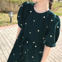 Little Princess Sleeve Dress 2021 Summer Womens Three-dimensional Embroidery Flower Temperament Long Short Sleeve