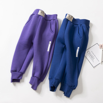  Girls sweatpants feet elastic waist knitted plus velvet loose childrens sweatpants lamb velvet winter boys sweatpants
