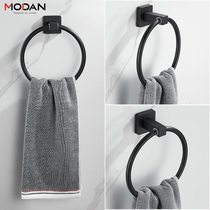 Punch-free towel ring bathroom towel rack towel hanger towel bar black round stainless steel towel ring bathroom