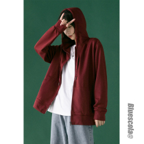 2021 new retro lazy wind wine red loose bf hooded sweater female spring and autumn casual all-match student jacket