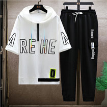 Summer big boy Ice Silk short sleeve T-shirt suit male junior high school students handsome boy summer dress trend two-piece set