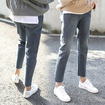 Maternity pants Spring wear fashion loose straight nine-point pants Spring and autumn belly pants Autumn maternity jeans
