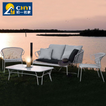 Outdoor furniture woven rattan table and chair sofa combination creative hotel simple three-piece courtyard balcony rattan sofa chair