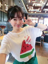 Special BORAKOO Korea Dongdaemun SUMMER CUTE WATERMELON POPSICLE WHITE SLIM SHORT SLEEVE T-shirt