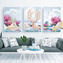  Handmade diamond painting full of diamonds 2021 new living room fortune elk triptych landscape 5D dot stickers crystal diamond embroidery
