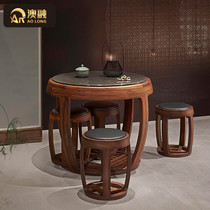 New Chinese style solid wood antique round table table atmospheric ash wood tea table and chair combination kung fu tea table tea room furniture