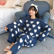 Loving Soft Cotton Sleeping Clothing Woman Autumn Winter Long Sleeve Hair Line Thickened Warm Coral Suede Sweet and cute student Home Residence Clothes