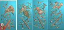 Eight treasures banana fan lotus sword gourd dark eight fairy sofa back door panel engraved drawing jdp relief drawing grayscale
