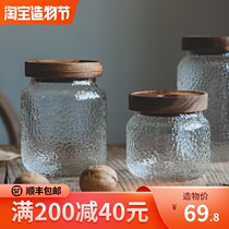 Mass sale factory price Aijia home High borosilicate hammer mesh pattern glass sealed tank Japanese kitchen storage storage tank