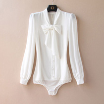 French Ribbon Bow Foreign Style Shirt Women's 2022 Spring and Autumn New Joker Skinny Chiffon Siamese Shirt