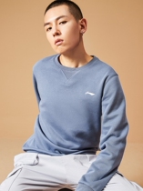 Li Ning mens round neck pullover autumn and winter New loose base plus velvet warm sports long sleeve T-shirt men