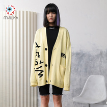 Mishka big eye ball Tide brand 2021 autumn winter button cardigan jacquard sweater knitwear men and women