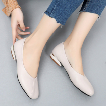 2021 spring new leather large size womens shoes 40-43 tide flat flat shallow mouth single shoes square head soft sole 41 wild scoop shoes