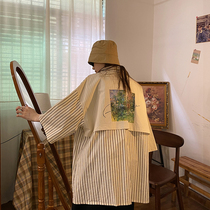 YUKIDABAI SHIRT WOMEN DESIGN FEEL SMALL CROWDPORT TASTE PRINTED FAKE TWO STRIPES ANCIENT WITH LOOSE LINING CLOTHING