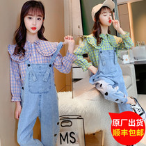 Girls Set 2021 Spring and Autumn New style in the big children casual shirt girls denim pants two-piece tide