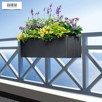 Automatic absorbent lazy balcony guardrail Wall wall hanging flowerpot square green white plastic rattan hanging large flower pot