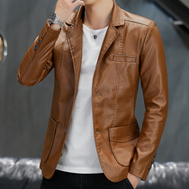 Mens leather clothes 2021 Winter casual leather jacket Han version Hull Locomotive Suit Mens Fashion Trends Handsome and Velvet Jacket
