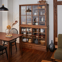 Japanese style solid wood cupboard kitchen short cabinet black walnut color childrens bookcase storage cabinet living room locker tea cabinet