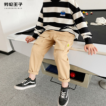 Childrens casual pants cotton 12 boys pants spring and autumn loose trousers Middle big children straight overalls thin 15 years old