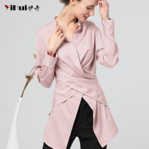 European Standing Autumn Dress New Shirt Woman Long Sleeve Blouse Blouse Blouse Pink Foreign Temperament Eurogoods Career Cashiers