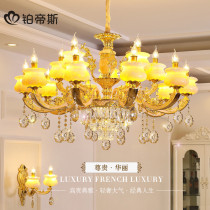European chandelier living room chandelier jade crystal chandelier zinc alloy Hall lamp engineering villa luxury atmospheric lamps