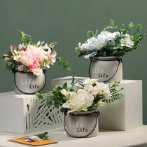 Simulation flower potted ceramic craft ornaments living room desktop shop decorations fake flower set simulation plant bonsai