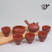 Imported from Japan the year of the Sugiyanjiang Muxian (deceased) is made of Zhumun carved tea set emergency teapot