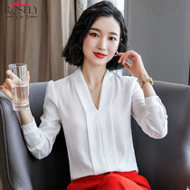 Professional shirt female long sleeve new Korean version of loose leisure white shirt cardiac machine V-collar top in autumn 2019