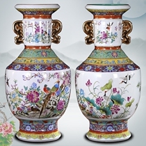 Jingdezhen ceramic flower and bird countertop vase home living room Chinese ornaments imitation Qianlong classical collection crafts