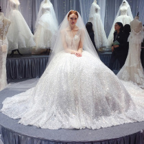 Forest starry sky light main wedding dress 2020 new bride V-neck princess thin super fairy long tail court heavy industry woman