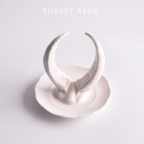 Forest Bear Retro Studio Ceramics Individuality Buffalo Horn Decoration Jewellery Dish National Wind Necklace Containing Shelf Hem